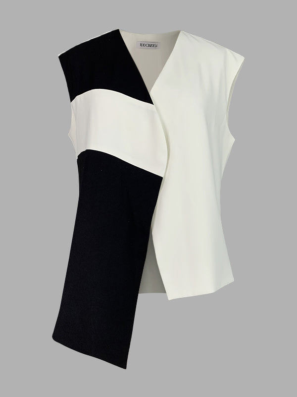 Débardeur ample asymétrique sans manches, à col en V, couleur contrastée