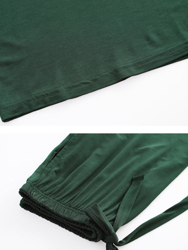 T-shirt décontracté à manches courtes, col en V, couleur unie – Ensemble pantalon et pyjama Rawstring