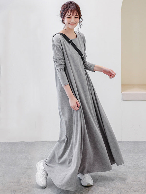 Robe décontractée ample à manches longues, simple, 6 couleurs, grande taille