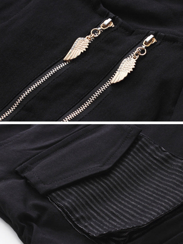 Pantalon décontracté à empiècements, à poches, à fermeture éclair