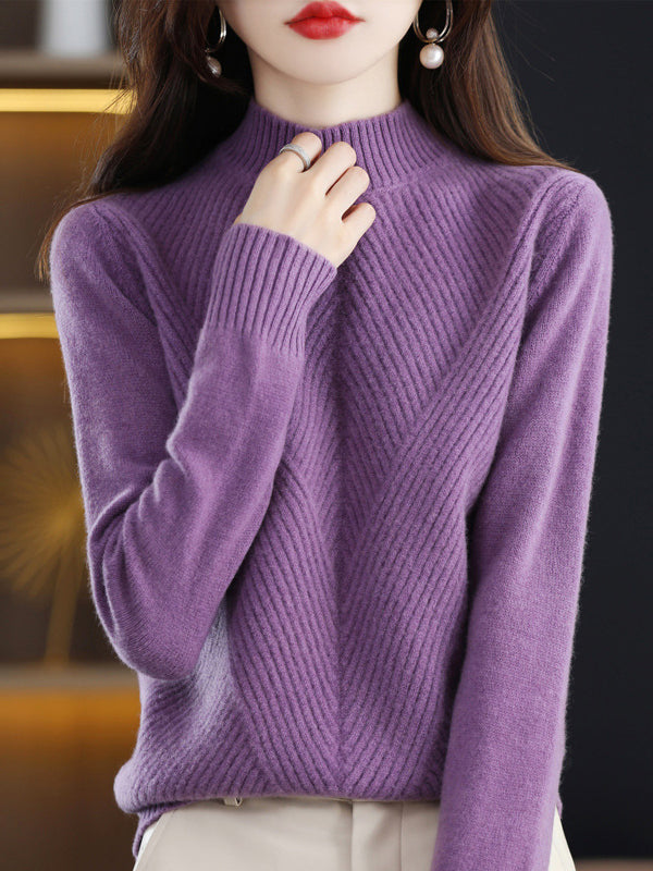 Pull urbain à manches longues et demi-col roulé de couleur unie