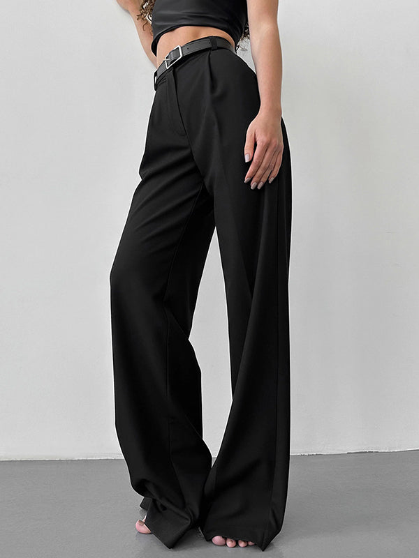 Pantalon ample taille haute, sans ceinture, couleur unie
