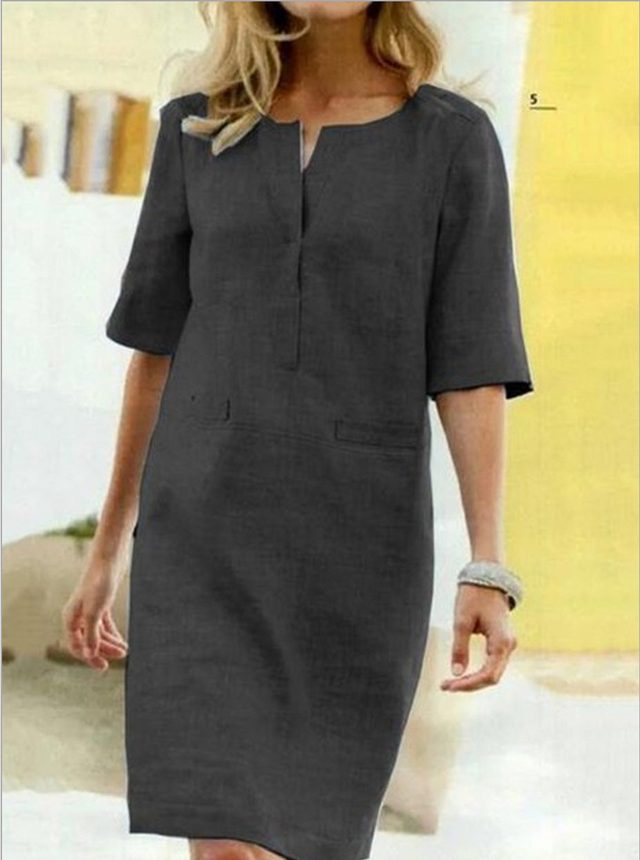 Jolina - Robe mini en lin à manches courtes