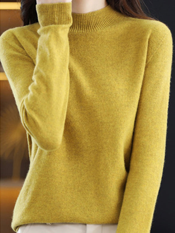 Pull de bureau à manches longues, couleur unie, col haut, pulls