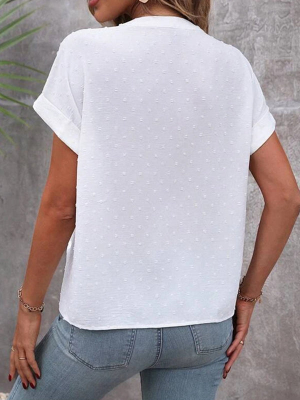 Chemisier ample boutonné à manches raglan, en jacquard, à col en V, couleur unie