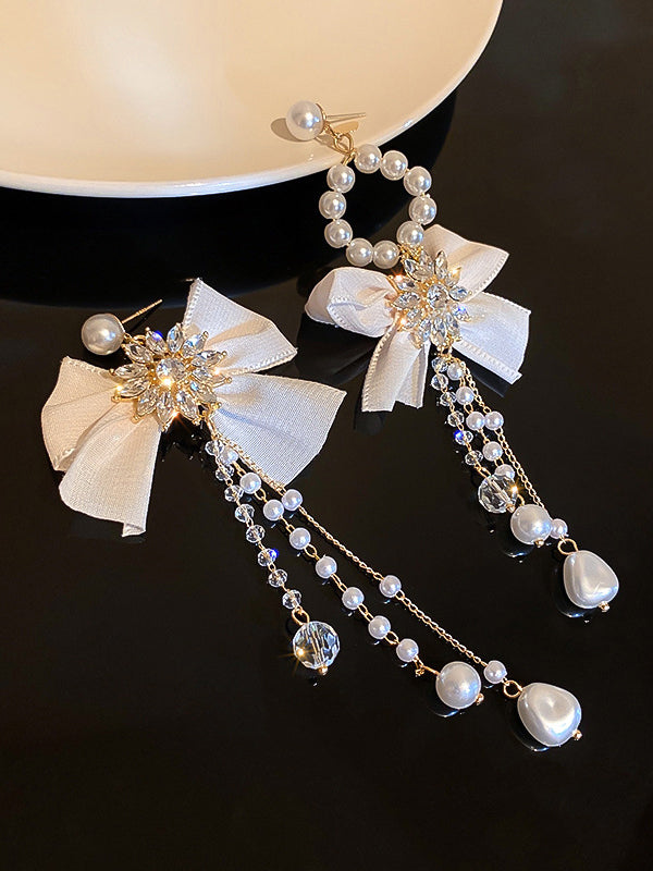 Boucles d'oreilles vintage, à strass, à nœud, à pompons
