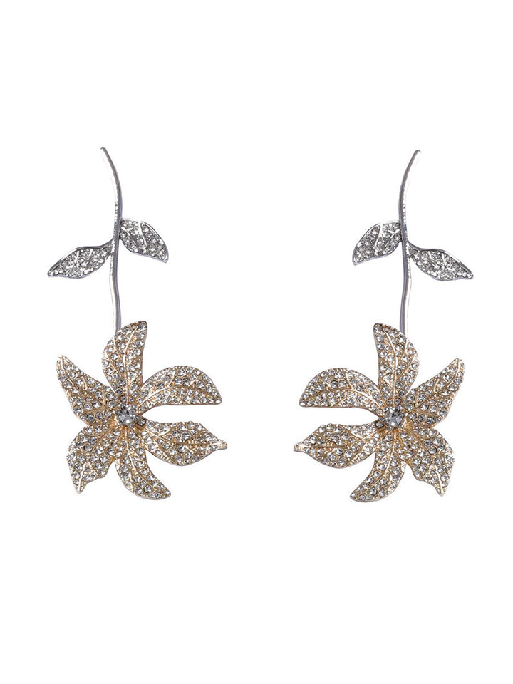 Boucles d'oreilles brillantes en forme de fleur, à strass