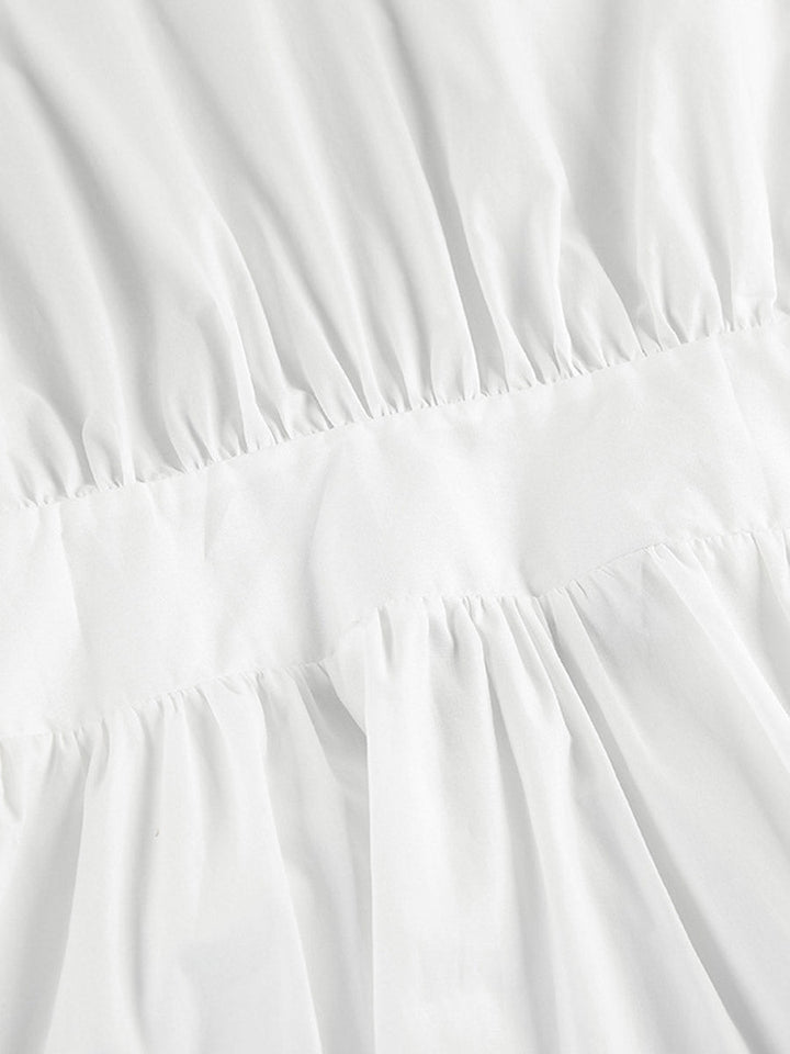 Chemisier plissé à taille élastique, taille haute, à empiècements, à taille nouée, à col rond, couleur unie