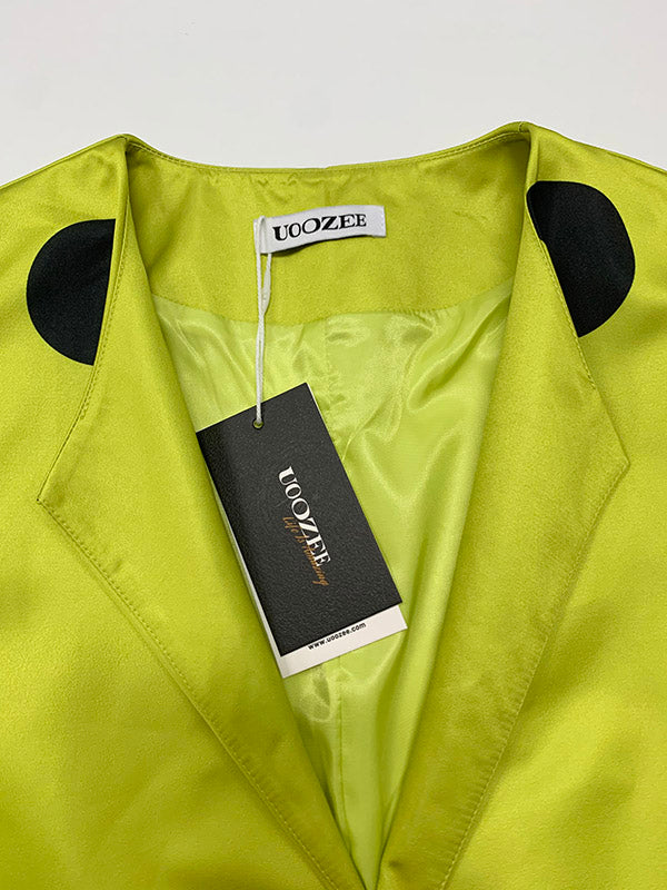 Veste ample plissée à manches longues, à pois, à empiècements, à col rond