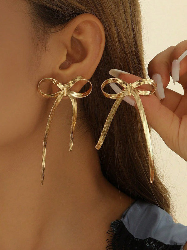 Boucles d'oreilles pendantes à nœud, couleur unie