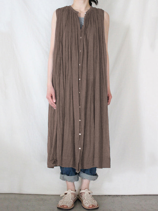 Robe mi-longue ample plissée transparente sans manches, à col rond