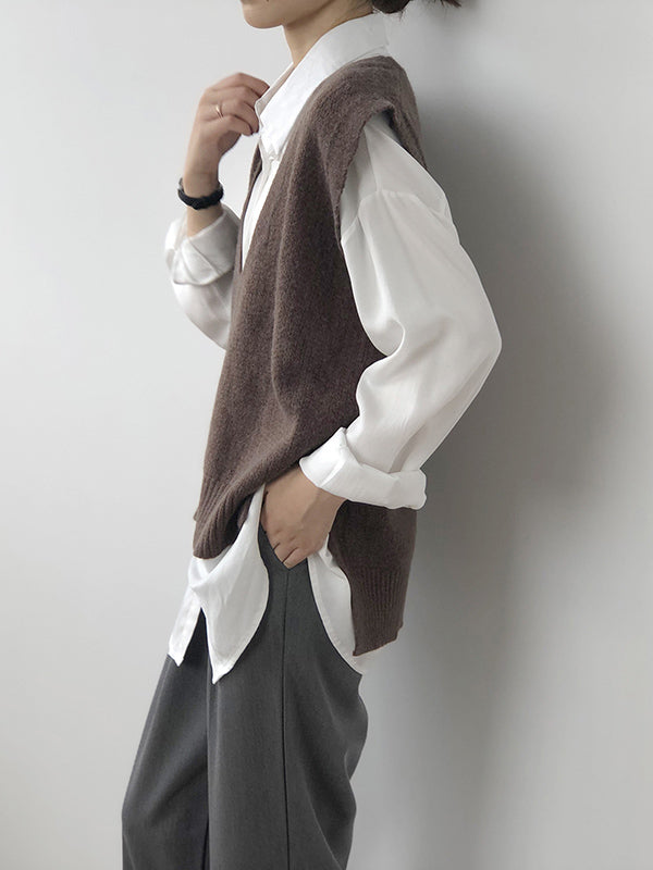 Gilet irrégulier à tricoter uni à col en V