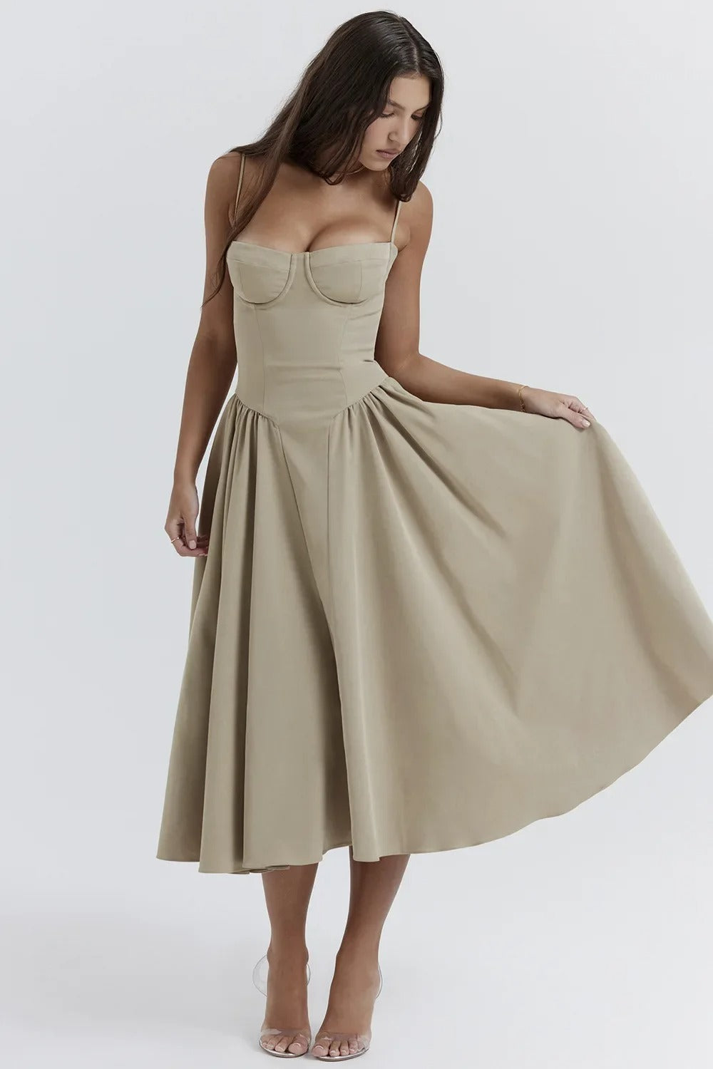 Nina - Robe midi sans manches en corset