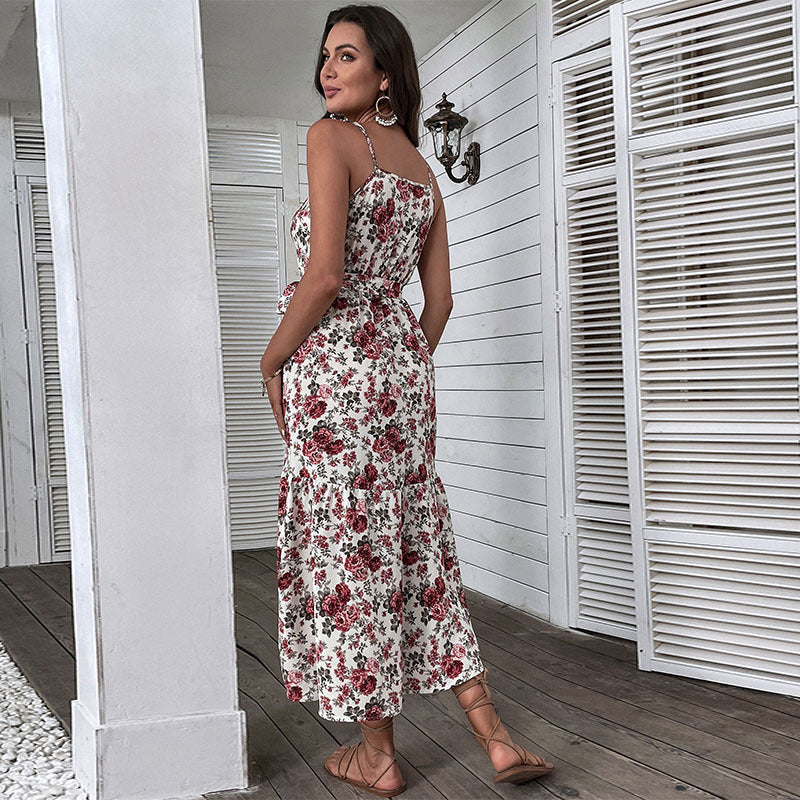 Magdalena | Robe midi sans bretelles avec imprimé floral pour femmes