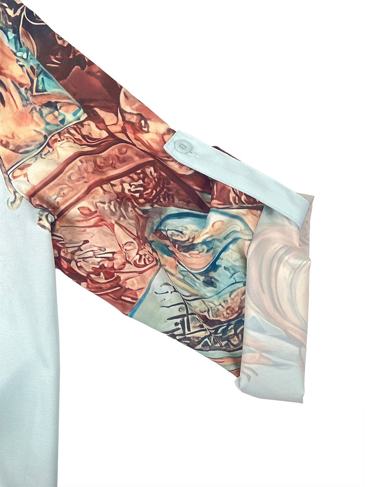 Robe chemise ample boutonnée imprimée à col revers, couleur contrastée