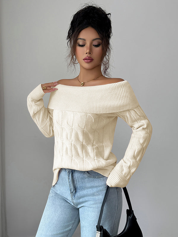 Pull à manches longues, à empiècements, à épaules dénudées, couleur unie