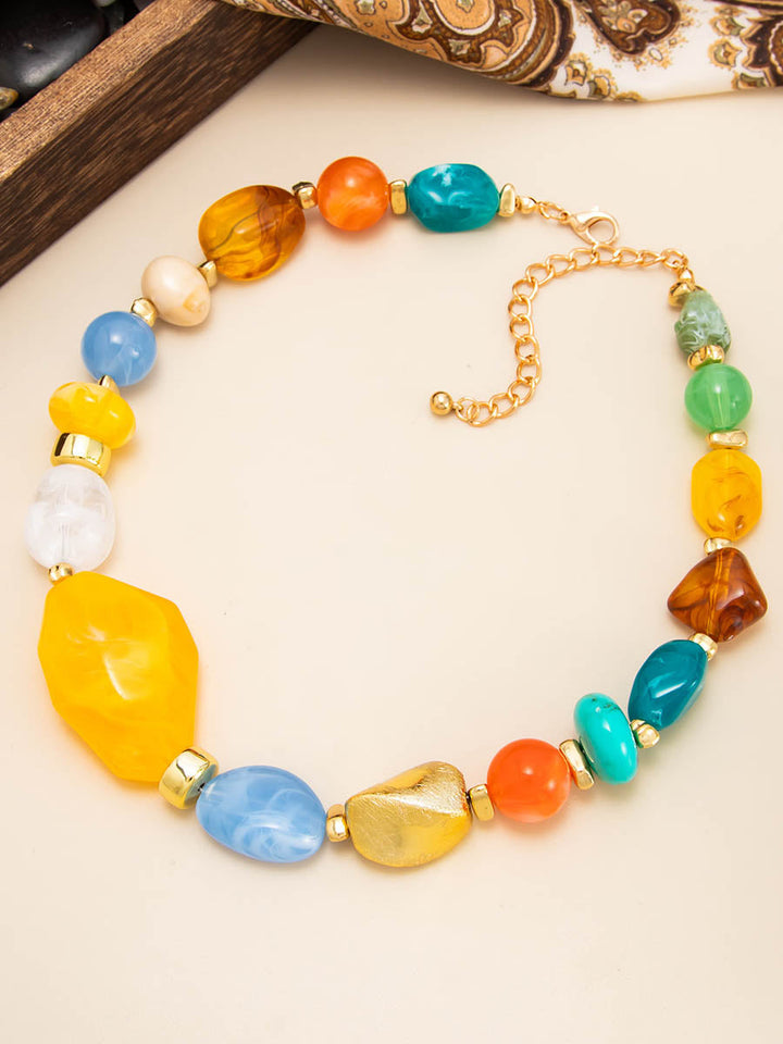 Collier asymétrique multicolore géométrique à coupe irrégulière