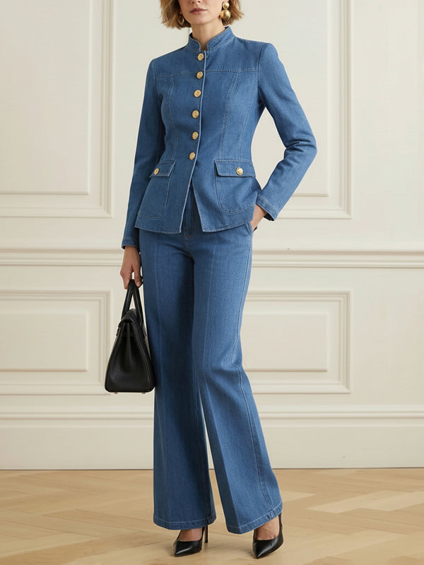 Jean taille haute, à poches, couleur unie