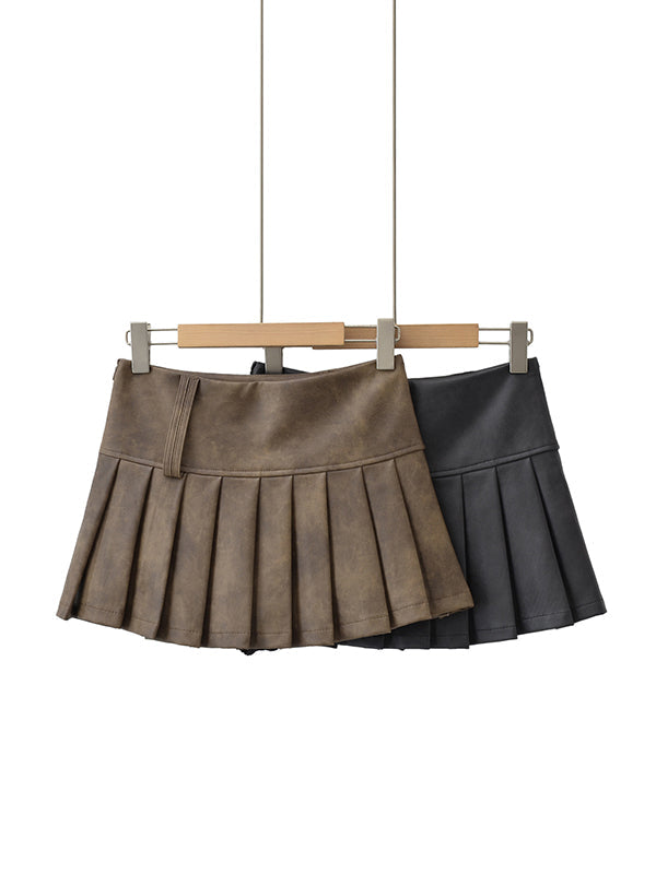 Jupe plissée coupe trapèze, taille haute, couleur unie
