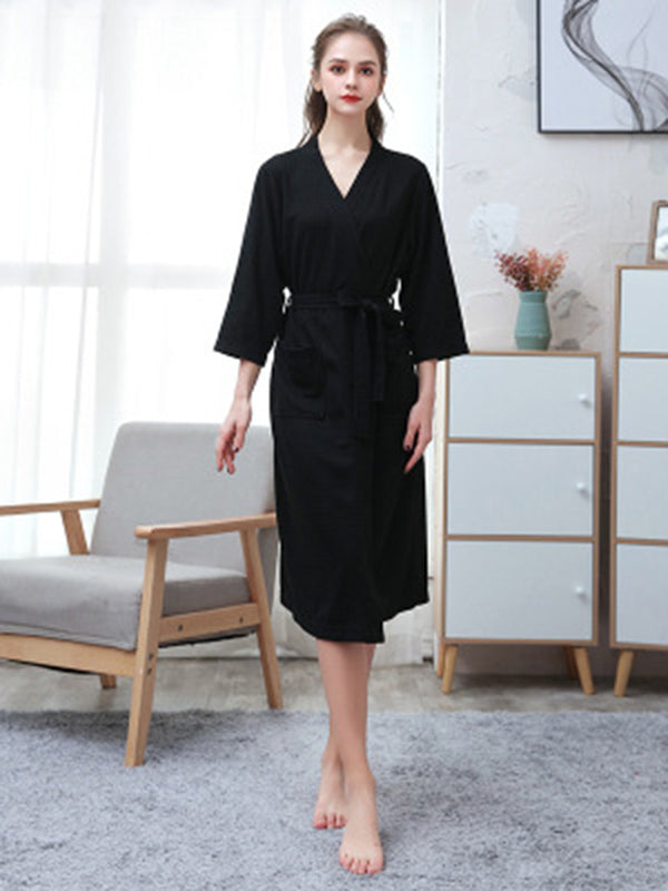 Robe de pyjama fine à bandage solide et confortable