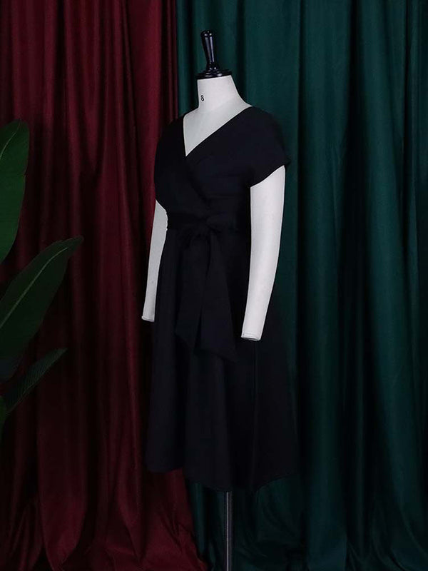 Robe mi-longue à nœud, à lacets, à col en V, couleur unie