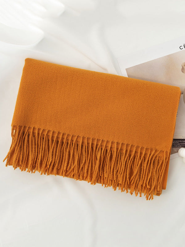 Écharpe chaude à pompons, couleur unie