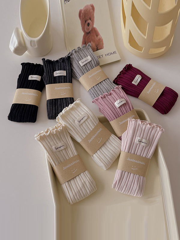 Chaussettes plissées en dentelle avec oreilles en bois