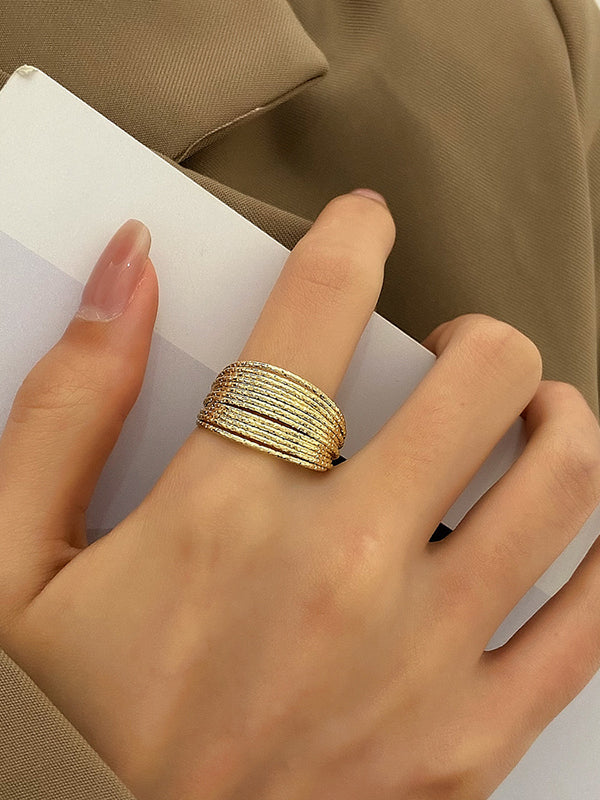 Bague réglable ajourée à sequins, couleur unie