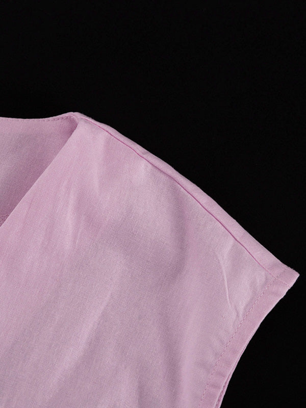 Ensemble deux pièces ample sans manches plissé à col en v + pantalon