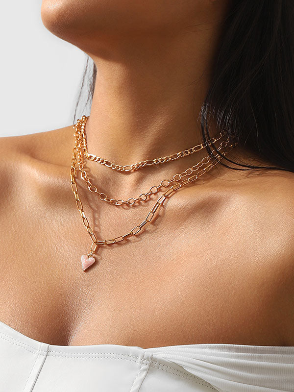 Collier géométrique superposé à chaîne, en forme de cœur