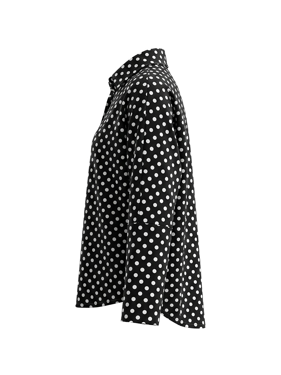 Chemisier ample boutonné à manches longues, à pois, à empiècements, à col revers, couleur contrastée