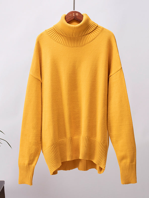 Pull en maille ample à manches longues, à col haut, couleur unie