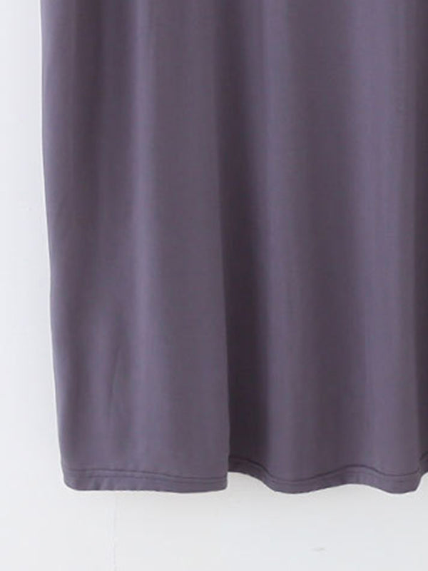 Robe de pyjama ample à taille haute, couleur unie, fendue, col rond