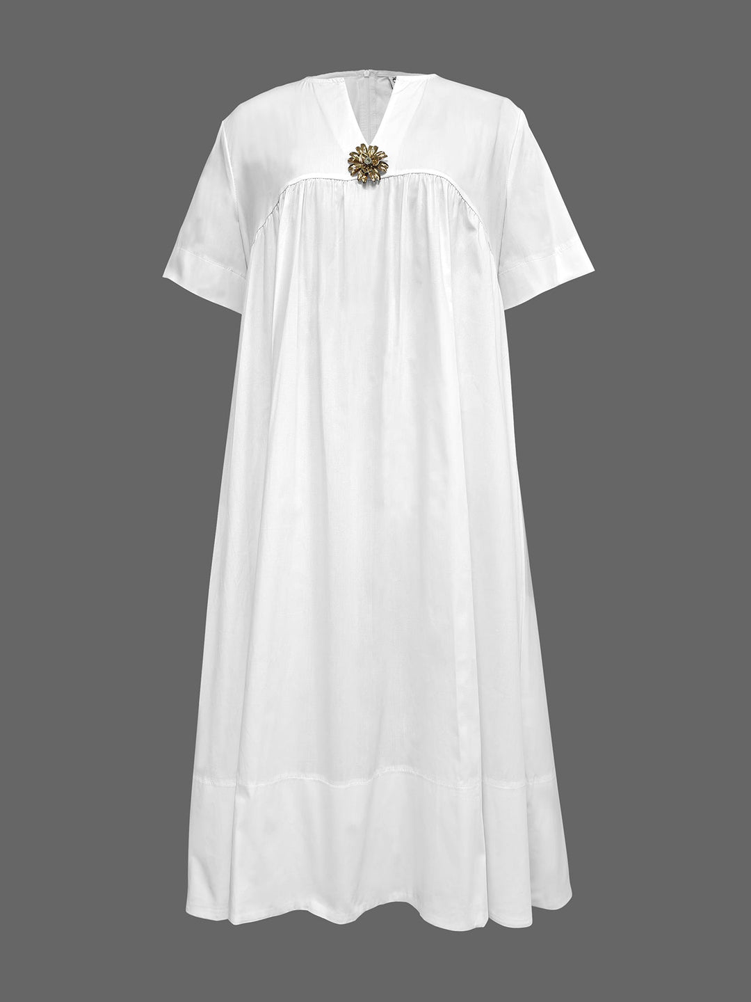 Robe chemise ample à manches courtes, à décolleté en V profond, couleur unie