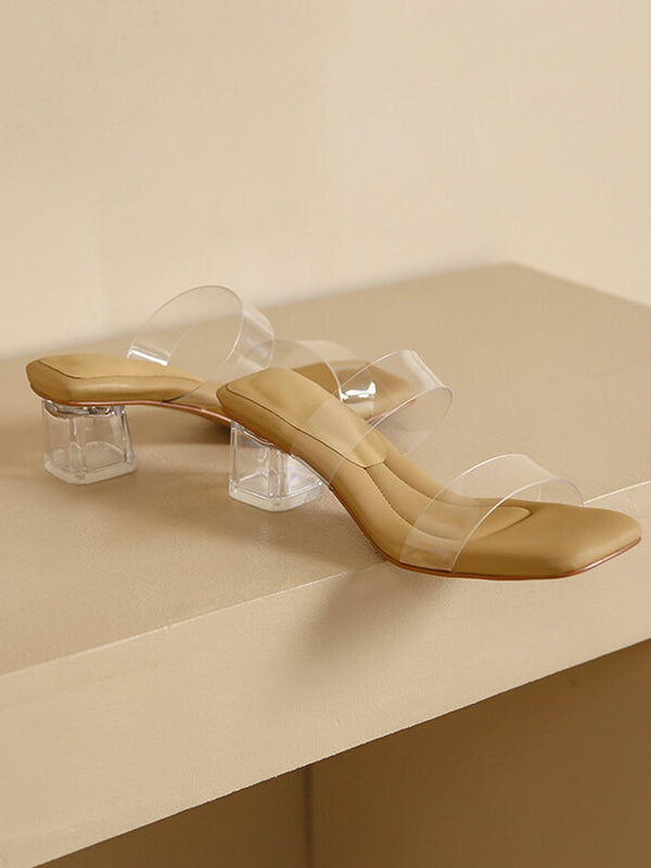 Mules transparentes à bout ouvert, à empiècements, à bout carré