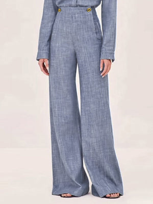Pantalon taille haute, à jambes droites, à empiècements