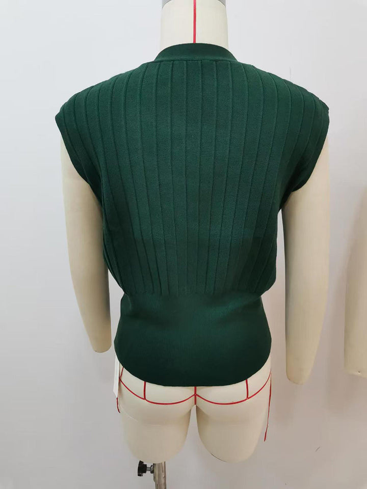 Débardeur ample fendu sur le côté taille haute, à boucle, en maille côtelée, à empiècements, à col en V, couleur unie