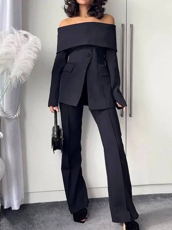 Blazer fendu devant à manches longues, à empiècements, à épaules dénudées, couleur unie
