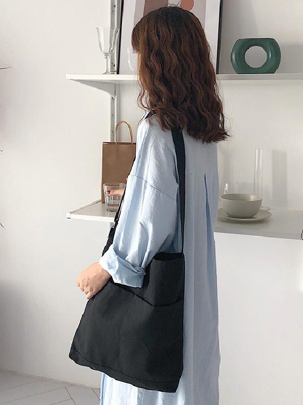 Sac à main simple en toile de couleur unie avec poches