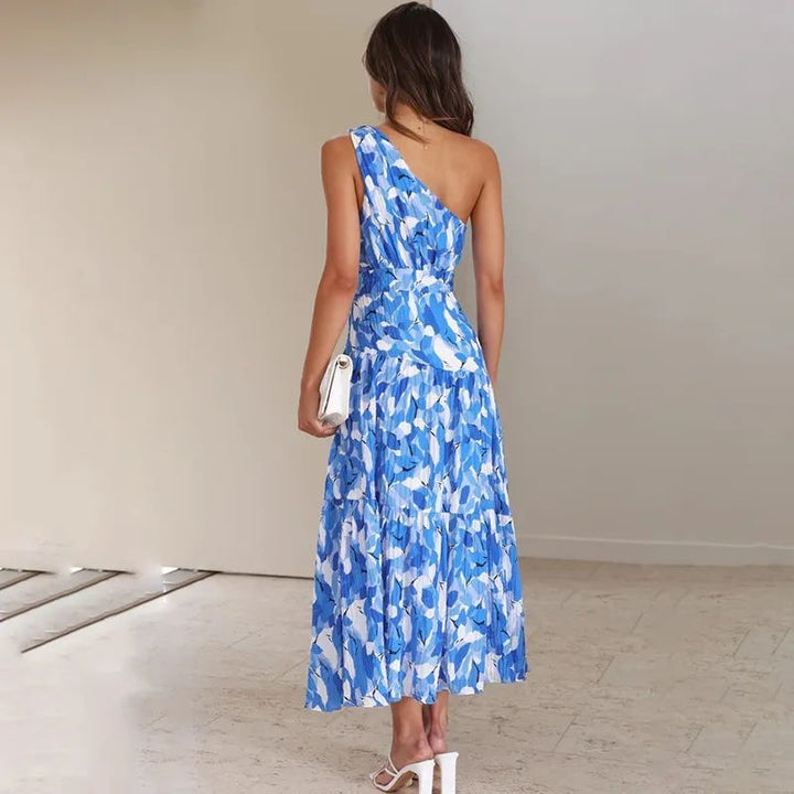 Marina - Robe maxi à fleurs avec une épaule