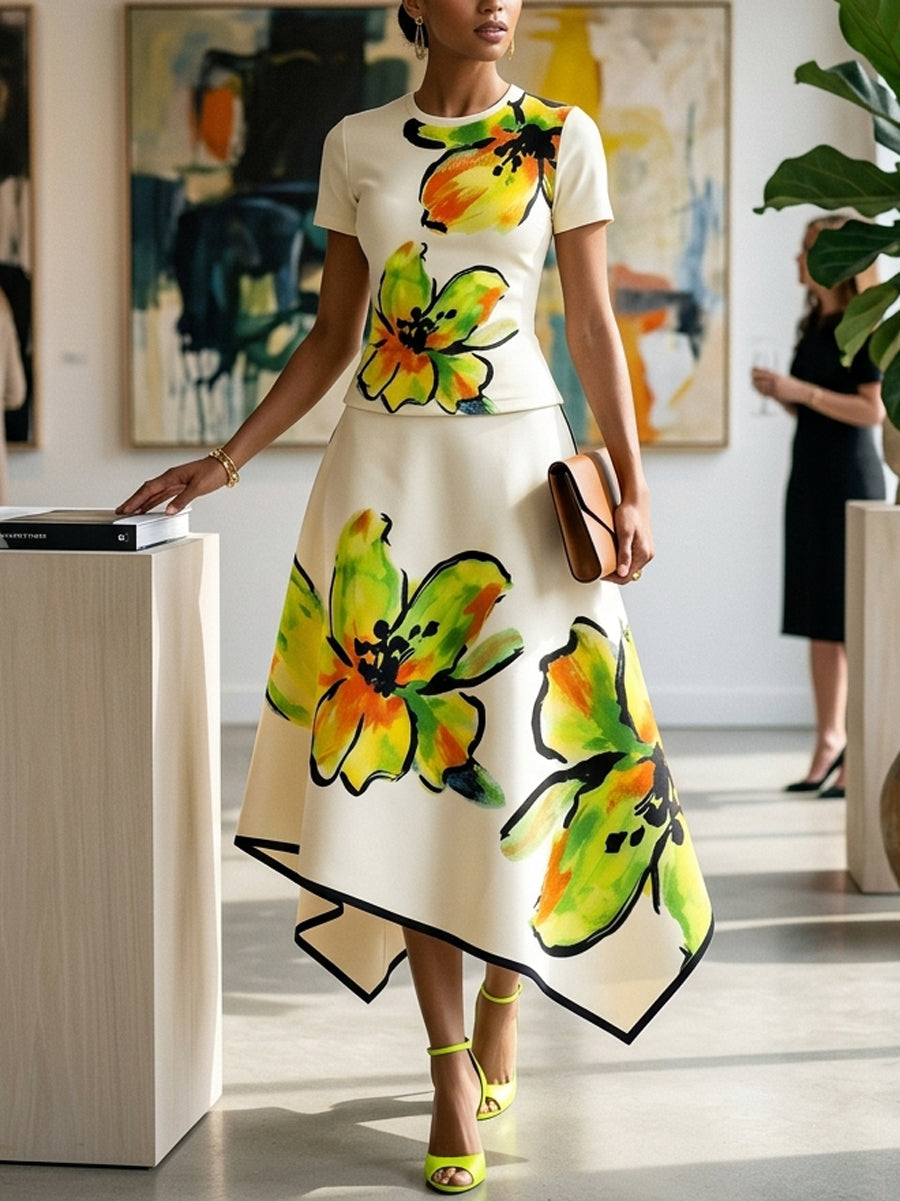 Jupe coupe trapèze, taille haute, à imprimé floral