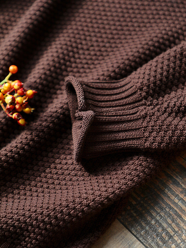 Pull décontracté ample à manches longues, à col haut, couleur unie