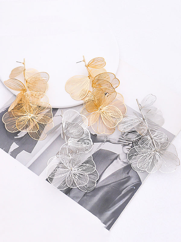 Boucles d'oreilles pendantes à fleurs en 3D, couleur unie