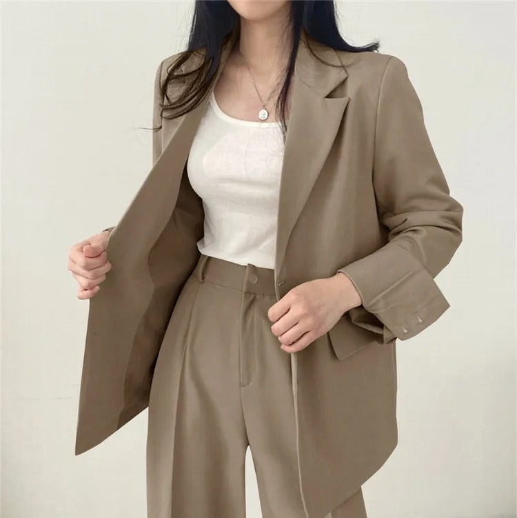 Costume Pantalon Femme Coupe Loose Blazer Baggy