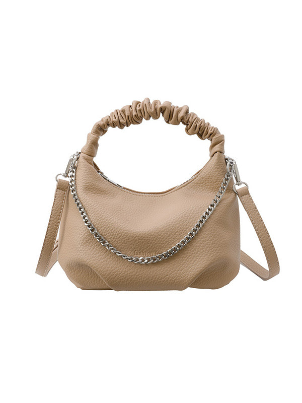 Sac à main plissé à chaîne, à fermeture éclair, couleur unie