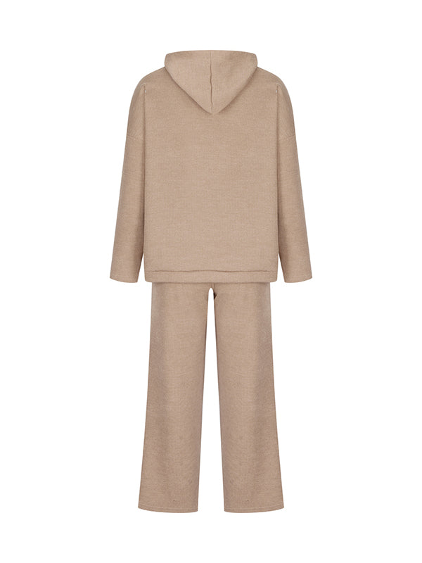 Ensemble deux pièces ample à col rond, à capuche, à manches longues, à cordon de serrage, couleur unie – pull + haut + pantalon