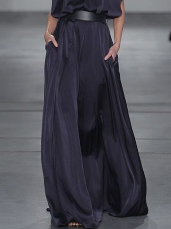 Robe longue ample à manches raglan, à empiècements, à taille nouée, à col haut, couleur unie