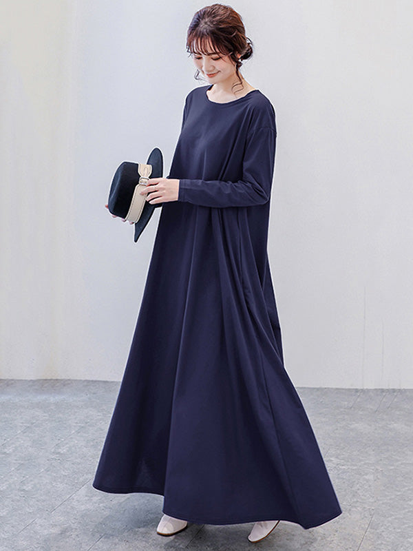 Robe décontractée ample à manches longues, simple, 6 couleurs, grande taille