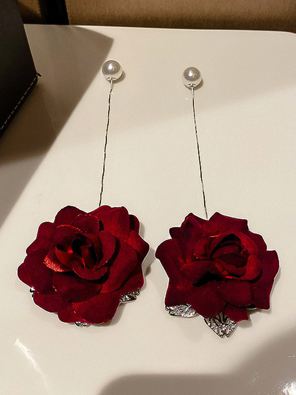 Accessoires de boucles d'oreilles en perles florales Rose rouge Vintage