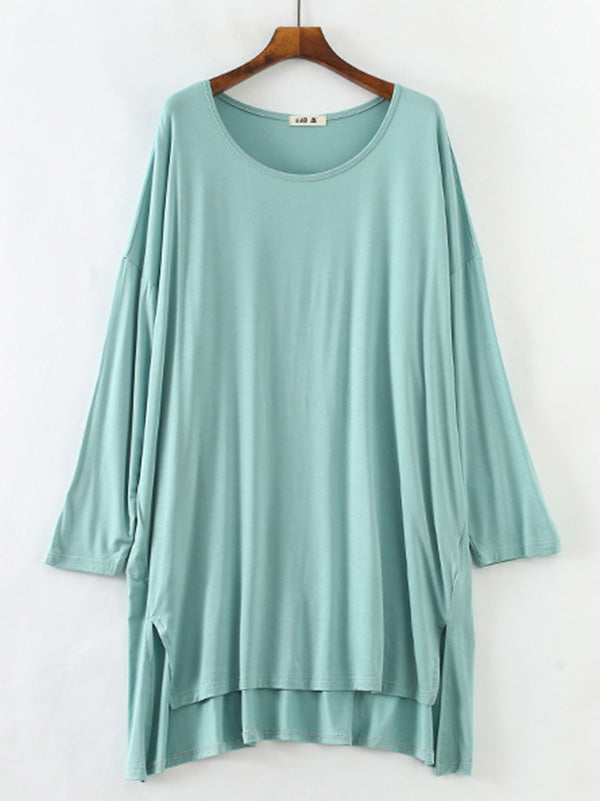 Robe de pyjama à manches longues en modal de couleur unie de grande taille